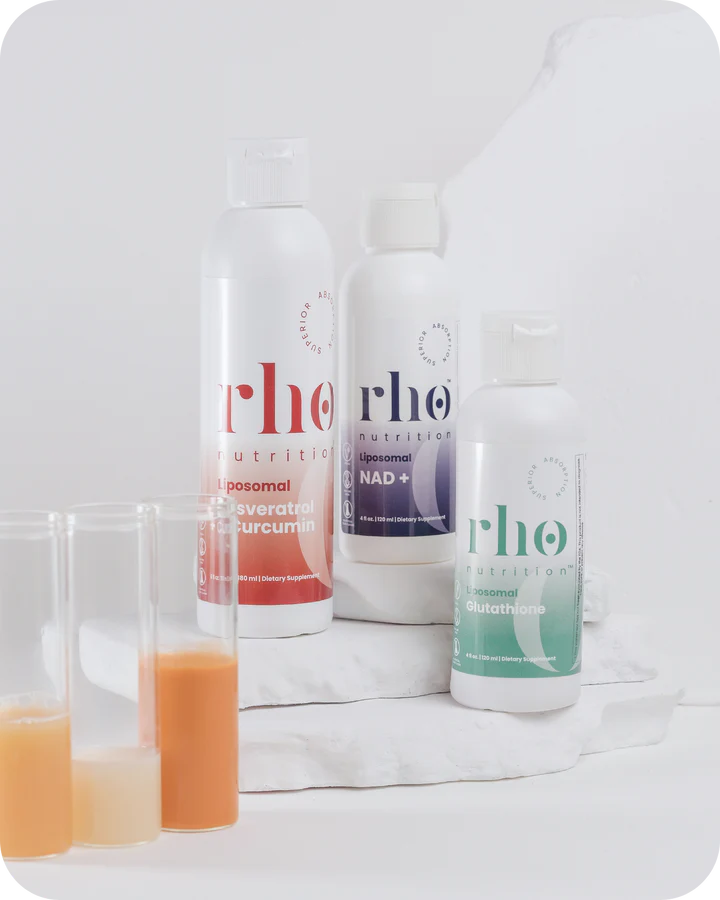 Rho Nutrition - Cellular Health Essentials Bundle – Liquid Liposomal Supplements for Healthy Aging & Cellular Support - NAD+, Curcumin + Resveratrol, & Glutathione (3 Pack)