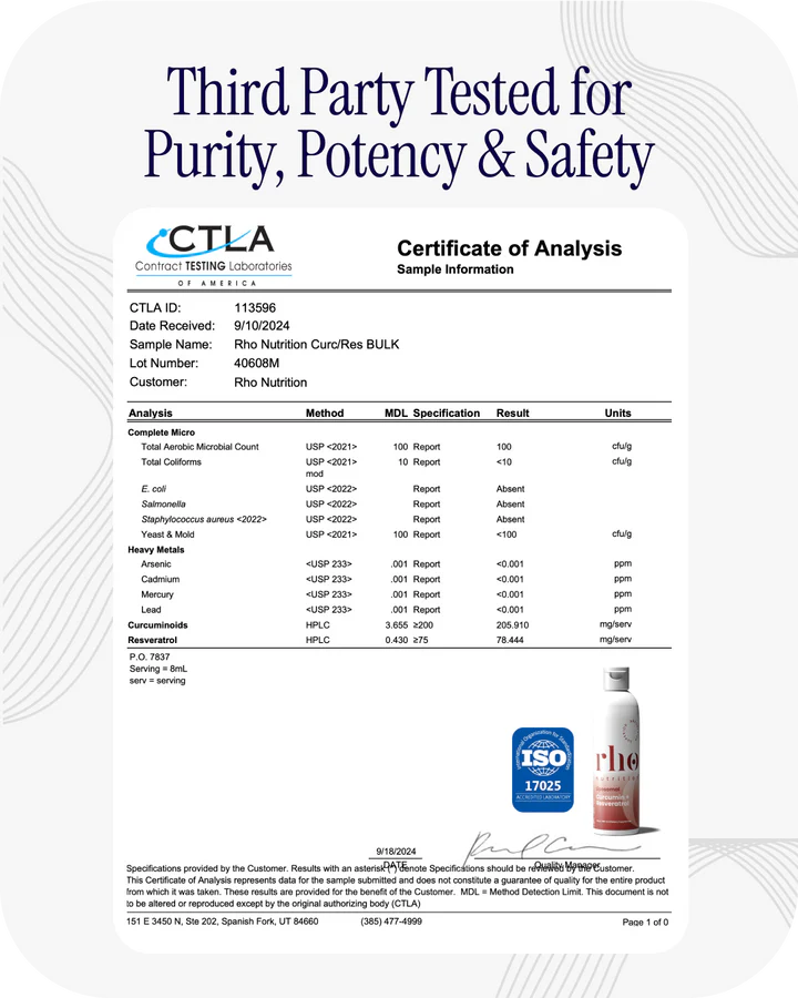 Rho Nutrition Liposomal Curcumin + Resveratrol (1 Pack) – Ultra High Absorption Liquid Curcumin Supplement – Promotes Joint Comfort, Mobility, Cellular Health and Overall Well-Being